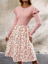 Load image into Gallery viewer, Ruffled Floral Long Sleeve Knee Length Dress

