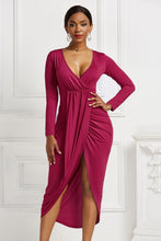 Load image into Gallery viewer, High-low Ruched Surplice Long Sleeve Dress
