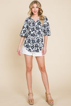 Load image into Gallery viewer, BOMBOM Floral Decorative Button V-Neck Top
