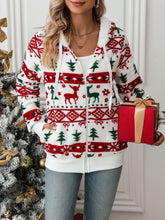 Load image into Gallery viewer, Drawstring Christmas Element Zip Up Hooded Jacket
