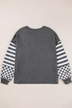 Load image into Gallery viewer, Checker &amp; Stripes Round Neck Long Sleeve Blouse
