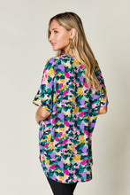 Load image into Gallery viewer, Double Take Full Size Printed V-Neck Short Sleeve Side Slit Top
