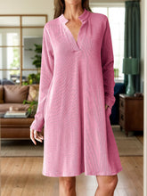 Load image into Gallery viewer, Notched Long Sleeve Mini Dress with Pockets
