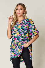 Load image into Gallery viewer, Double Take Full Size Printed V-Neck Short Sleeve Side Slit Top
