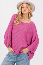 Load image into Gallery viewer, SAGE + FIG Distressed Asymmetrical Open Stitch Sweater
