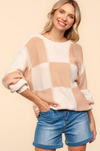 Load image into Gallery viewer, Haptics Full Size Checkered Round Neck Drop Shoulder Sweater
