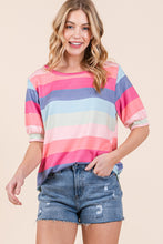 Load image into Gallery viewer, BOMBOM Striped Round Neck Half Sleeve T-Shirt
