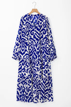 Load image into Gallery viewer, Tiered Printed Notched Long Sleeve Midi Dress
