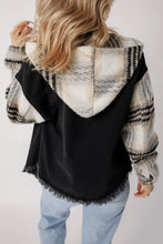 Load image into Gallery viewer, Drawstring Raw Hem Button Up Hooded Denim Jacket
