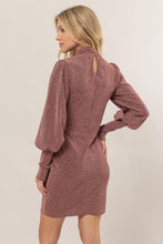 Load image into Gallery viewer, HYFVE Glitter Mock Neck Long Sleeve Mini Dress
