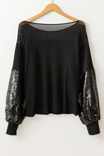 Load image into Gallery viewer, Sequin Boat Neck Long Sleeve Blouse
