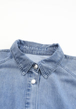 Load image into Gallery viewer, Distressed Collared Neck Flounce Sleeve Denim Dress
