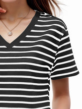 Load image into Gallery viewer, Plus Size Striped V-Neck Short Sleeve T-Shirt
