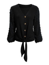 Load image into Gallery viewer, Tied Swiss Dot V-Neck Long Sleeve Blouse
