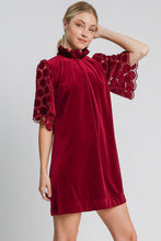 Load image into Gallery viewer, Umgee Dotted Lace Half Sleeve Mock Neck Back Tie Velvet Dress
