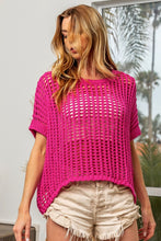 Load image into Gallery viewer, BiBi Round Neck Short Sleeve Openwork Knit Cover Up
