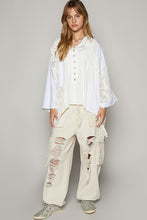 Load image into Gallery viewer, POL Crochet Patchwork Frayed Edge Half Button Knit Top
