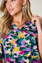 Load image into Gallery viewer, Double Take Full Size Printed V-Neck Short Sleeve Side Slit Top
