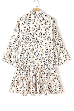 Load image into Gallery viewer, Leopard Notched Long Sleeve Tiered Dress

