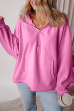 Load image into Gallery viewer, Pocketed Half Zip Dropped Shoulder Hoodie
