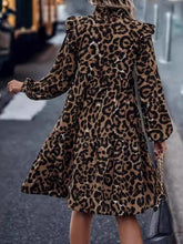Load image into Gallery viewer, Ruffled Leopard Mock Neck Long Sleeve Mini Dress
