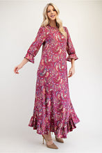 Load image into Gallery viewer, Celeste Full Size Ruffle Hem Paisley Round Neck Dress
