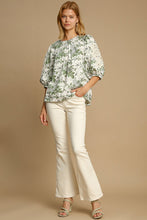 Load image into Gallery viewer, Umgee Floral Pleated Detail Lace Trim Sleeve Blouse
