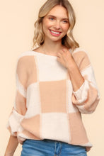 Load image into Gallery viewer, Haptics Full Size Checkered Round Neck Drop Shoulder Sweater
