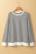 Load image into Gallery viewer, Slit Striped Round Neck Long Sleeve Sweatshirt
