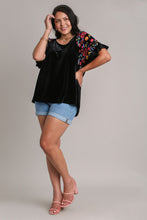 Load image into Gallery viewer, Umgee Full Size Velvet Embroidery Short Sleeve Blouse
