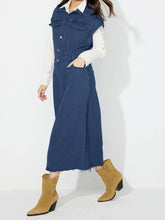 Load image into Gallery viewer, Slit Half Button Collared Neck Cap Sleeve Denim Dress
