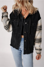 Load image into Gallery viewer, Drawstring Raw Hem Button Up Hooded Denim Jacket
