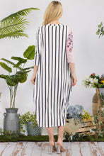 Load image into Gallery viewer, Celeste Full Size Floral Striped Contrast Midi-Dress with Pockets
