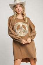 Load image into Gallery viewer, Umgee Peace Lace Applique Frayed Hem French Terry Mini Dress
