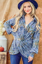 Load image into Gallery viewer, And The Why Print Twist Knot Long Sleeve Blouse
