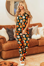 Load image into Gallery viewer, Pumpkin Printed Short Sleeve Top and Pants Lounge Set
