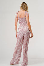 Load image into Gallery viewer, GeeGee Printed Tie Shoulder Wide Leg Jumpsuit
