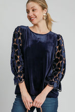 Load image into Gallery viewer, Umgee Polka Dot Lace Long Sleeve Round Neck Blouse
