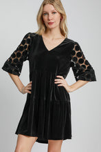 Load image into Gallery viewer, Umgee Dotted Lace Sleeve Tiered Velvet Mini Dress
