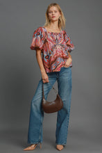 Load image into Gallery viewer, Umgee Full Size Abstract Print Smocked Square Neck Puff Sleeve Blouse
