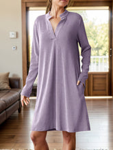 Load image into Gallery viewer, Notched Long Sleeve Mini Dress with Pockets
