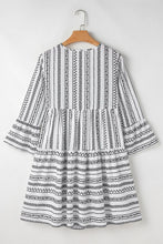 Load image into Gallery viewer, Printed Tie Neck Three-Quarter Sleeve Mini Dress
