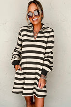 Load image into Gallery viewer, Contrast Striped Johnny Collar Long Sleeve Mini Dress
