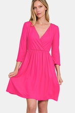 Load image into Gallery viewer, Zenana Three-Quarter Sleeve Surplice Dress with Pockets
