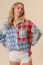 Load image into Gallery viewer, BiBi Color Block Plaid Button Down Shirt
