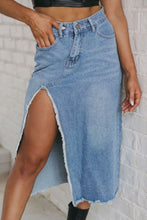 Load image into Gallery viewer, Raw Hem Slit Denim Skirt with Pockets
