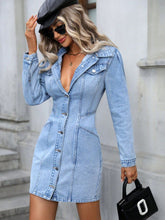 Load image into Gallery viewer, Collared Neck Button Up Denim Dress
