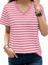 Load image into Gallery viewer, Plus Size Striped V-Neck Short Sleeve T-Shirt
