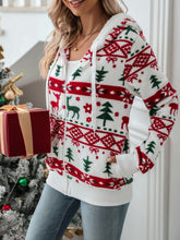 Load image into Gallery viewer, Drawstring Christmas Element Zip Up Hooded Jacket
