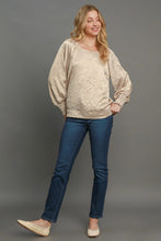 Load image into Gallery viewer, Umgee Wrinkled Round Neck Lantern Sleeve Blouse
